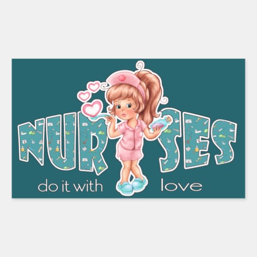 Verplegers doen het met Love. Cute Nurse Rechthoekige Sticker (Voorkant)