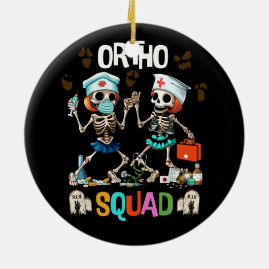 Verpleging Ortho Squad Skeletten Halloween Orthope Keramisch Ornament (Achterkant)