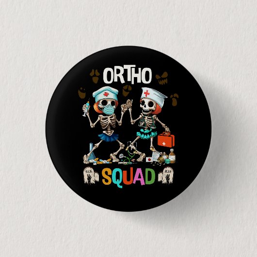 Verpleging Ortho Squad Skeletten Halloween Orthope Ronde Button 3,2 Cm (Voorkant)