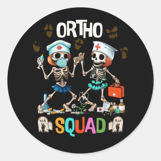 Verpleging Ortho Squad Skeletten Halloween Orthope Ronde Sticker (Voorkant)