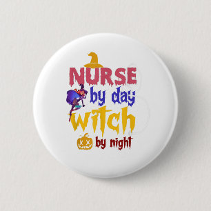 Verpleging per dag heks door acht halloween zuren ronde button 5,7 cm