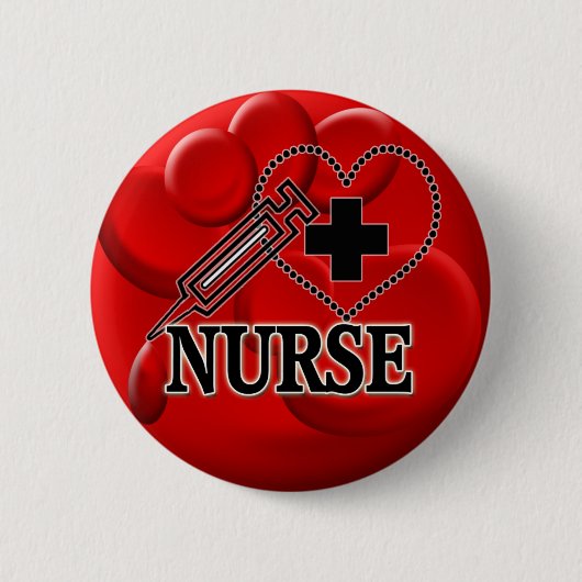 VERPLEISTE BLOEDCELLEN SYRINGE HART LOGO RONDE BUTTON 5,7 CM (Voorkant)