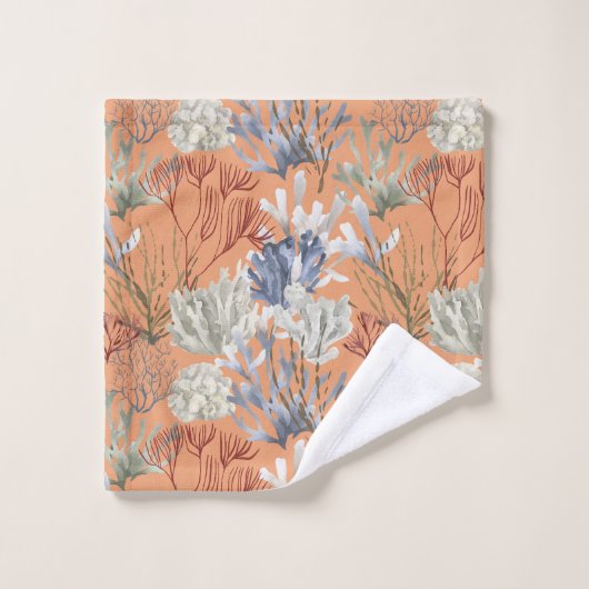 Verplette Abrikozen Solid met Onderzeese Print Bad Handdoek (Wasdoekje)