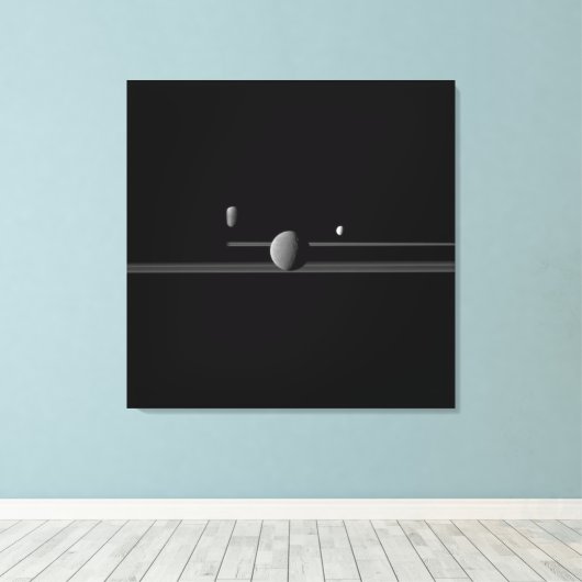 Verplette Canvasafdruk van de Moons van Saturnus Canvas Afdruk (Insitu (Houten vloer))