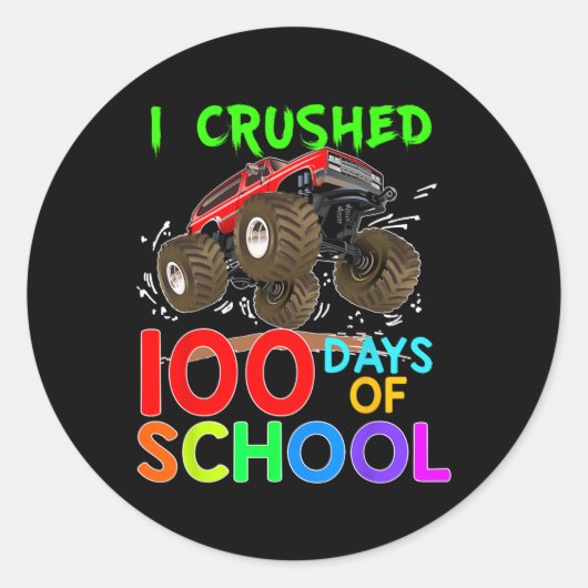 Verpletterd 100 dagen van school monster truck Kin Ronde Sticker (Voorkant)
