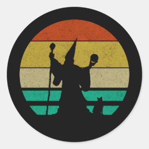  Verpletterd Retro 70s Tovenaar en Kat Ronde Sticker