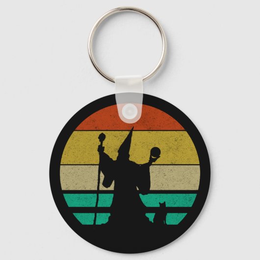 Verpletterd Retro 70s Tovenaar en Kat Sleutelhanger (Voorkant)