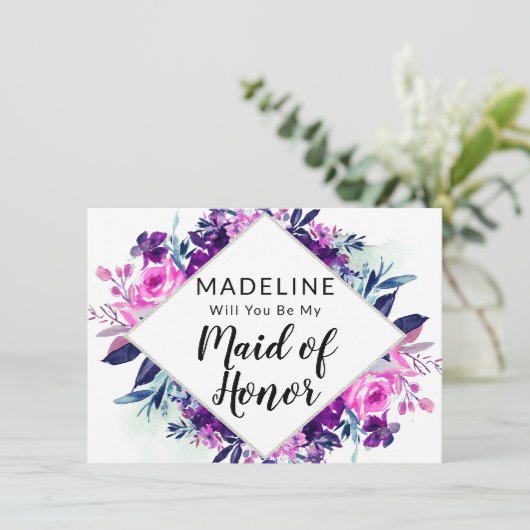 Verpletterde Floral Maid of Honor proposal Kaart (Staand voorkant)