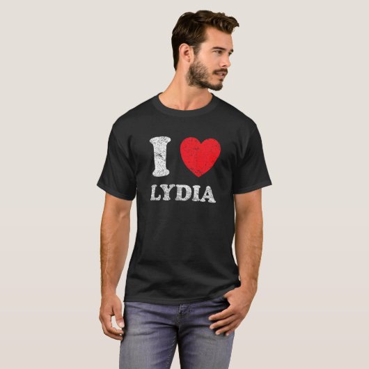 Verpletterde grunge versleten stijl I Love Lydia T-shirt (Voorkant volledig)