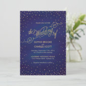 Verpletterde Stars Blue & Gold Fairytale Wedding Kaart (Staand voorkant)