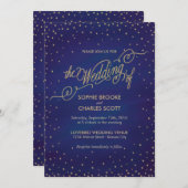 Verpletterde Stars Blue & Gold Fairytale Wedding Kaart (Voorkant / Achterkant)