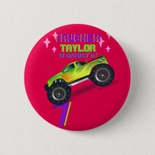 Verpletteren Het MONSTER TRUCK ROZE Verjaardag LEE Ronde Button 5,7 Cm