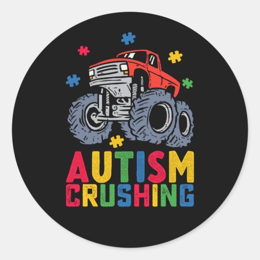 Verpletterend Autisme Monster Truck Awareness Jong Ronde Sticker (Voorkant)