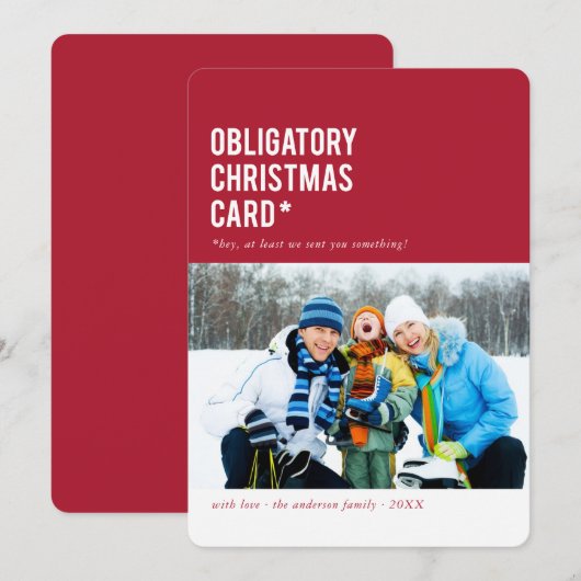 Verplichte Kerstmis... Funny Holiday-fotokaart Feestdagenkaart (Voorkant / Achterkant)