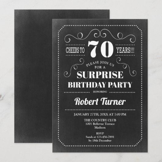 Verraag 70e verjaardag - Chalkboard Kaart (Voorkant / Achterkant)