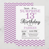 Verras 13e verjaardag Uitnodiging Paars Chevron (Voorkant / Achterkant)