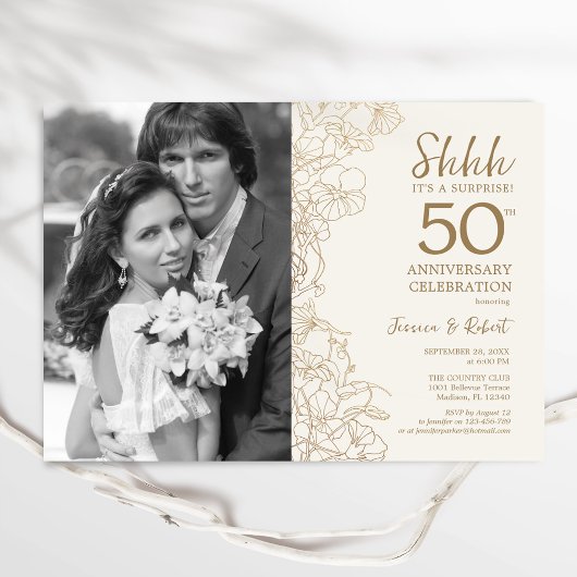 Verras 50ste Jubileum met foto - Gouden Bloemen Kaart