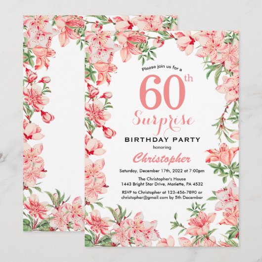 Verras 60e verjaardag Roze Boho botanische flora Kaart (Voorkant / Achterkant)