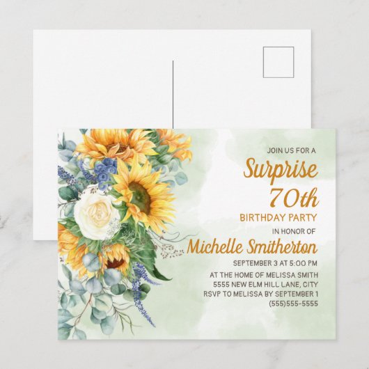 Verras 70e verjaardag Zonnebloemen Eucalyptus Briefkaart (Voorkant / Achterkant)