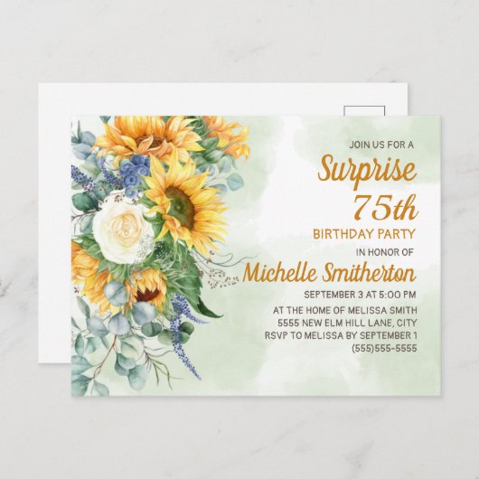 Verras 75e verjaardag Zonnebloemen Eucalyptus Briefkaart (Voorkant / Achterkant)