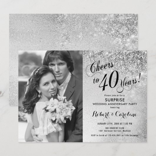 Verras de 40ste verjaardag met foto - Zilver Kaart (Voorkant / Achterkant)