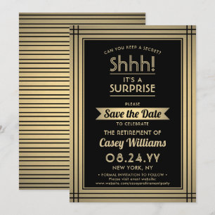 Verras Pensioen Partij Shhh! Elegant zwart goud Save The Date