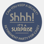 Verras Pensioen Partij Shhh! Navy blauw en goud Ronde Sticker (Voorkant)