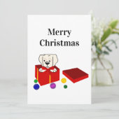 Verras Puppy in een rode geschenkdoos Kerstmis Feestdagenkaart (Staand voorkant)