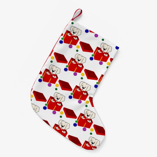 Verras puppy in een rode geschenkdoos kleine kerstsok (Voorkant (Hangend))