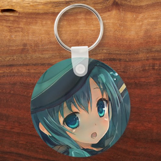 Verrassd meisje met smaragdgroen ooghaar sleutelhanger (Voorkant)