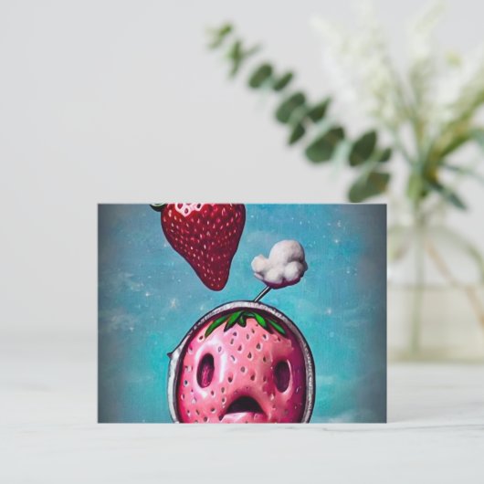 Verrassde aardbei briefkaart (Staand voorkant)