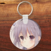 Verrassde geanimeerd meisje grijs haar platte ogen sleutelhanger (Voorkant)