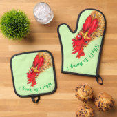 Verrassde Haan Grappige Oven Mitt & Pothouder Set (Top down)