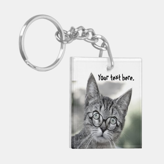 Verrassde kat met bril Sleutelhanger (Voorkant Links)