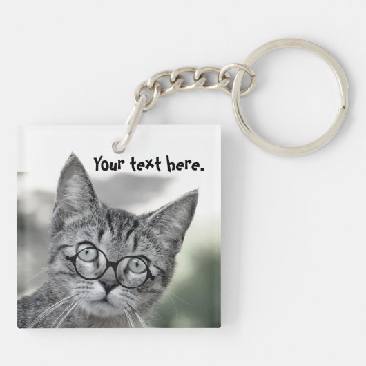 Verrassde kat met bril Sleutelhanger (Achterkant)