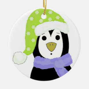 Verrassde pinguïn keramisch ornament