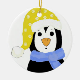 Verrassde pinguïn keramisch ornament