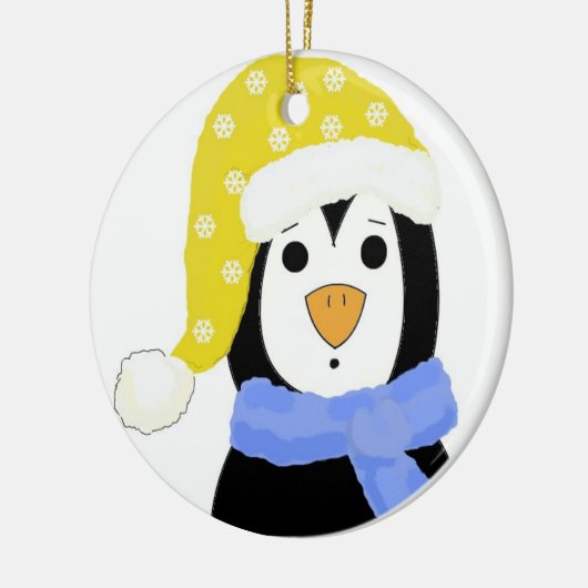 Verrassde pinguïn keramisch ornament (Links)