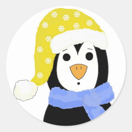 Verrassde pinguïn ronde sticker (Voorkant)