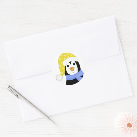 Verrassde pinguïn ronde sticker (Envelop)
