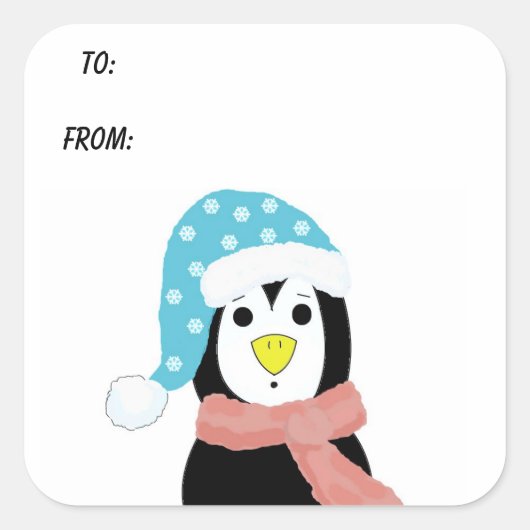 Verrassde pinguïn vierkante sticker (Voorkant)