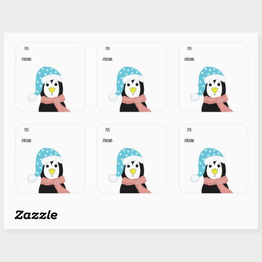 Verrassde pinguïn vierkante sticker (Vel)