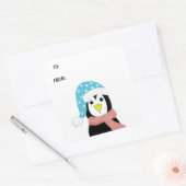 Verrassde pinguïn vierkante sticker (Envelop)