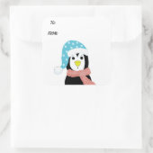 Verrassde pinguïn vierkante sticker (Tas)