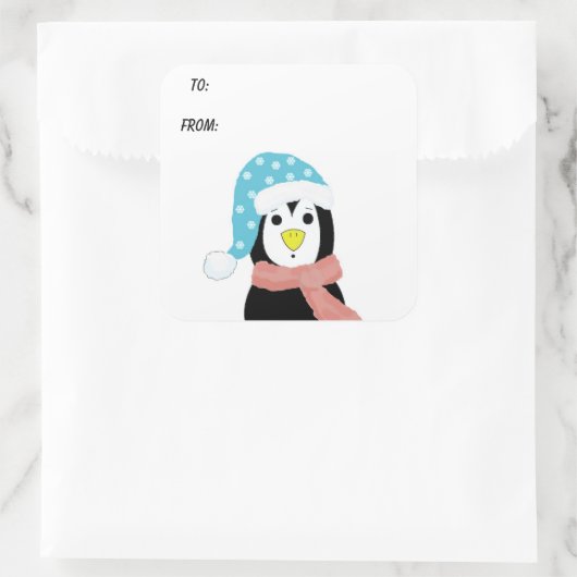 Verrassde pinguïn vierkante sticker (Tas)