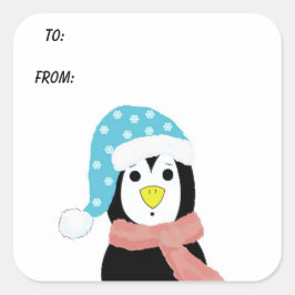 Verrassde pinguïn vierkante sticker