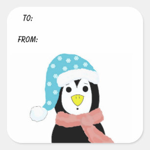 Verrassde pinguïn vierkante sticker