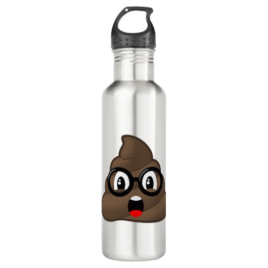 Verrassde Poop Glasses Emoji Waterfles (Voorkant)