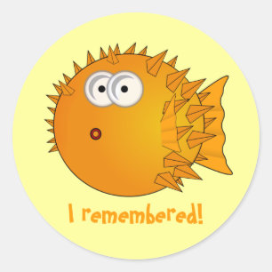 Verrassde Puffer Fish - grappige verhalen Ronde Sticker