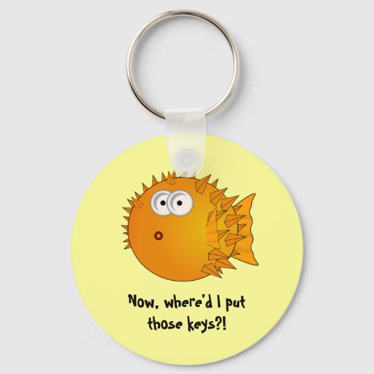 Verrassde Puffer Fish - grappige verhalen Sleutelhanger (Voorkant)